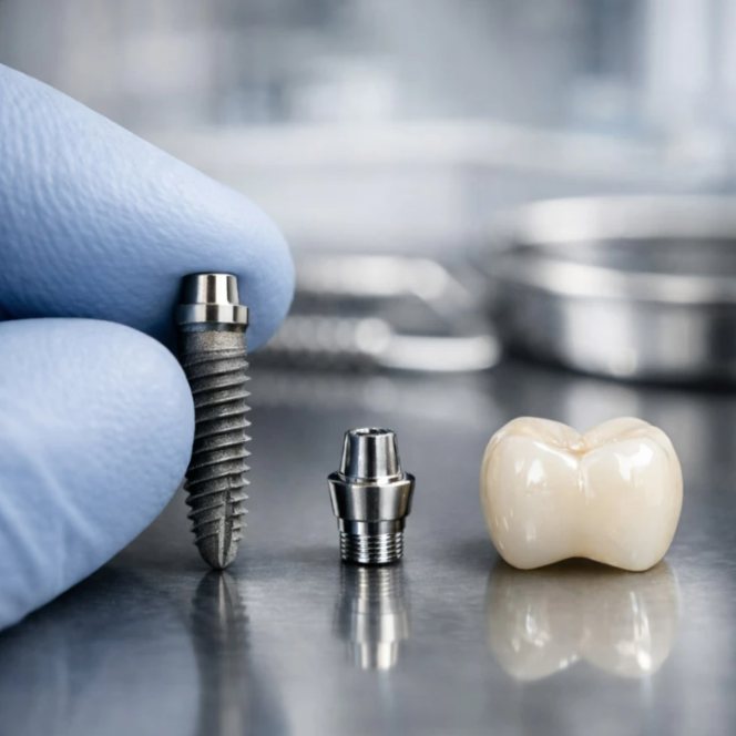 Implant, pilier et couronne dentaire